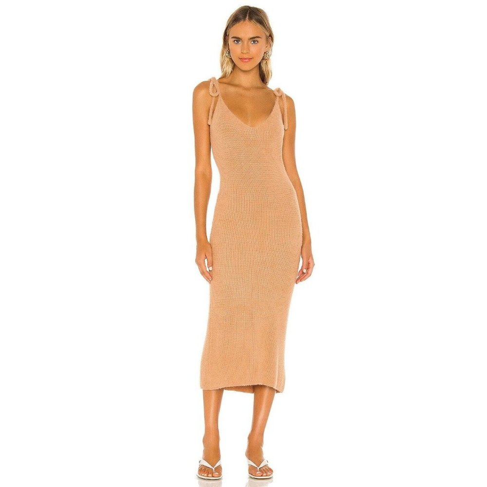 SNDYS Fur Baby Dress Caramel Beige Knit Tie Straps